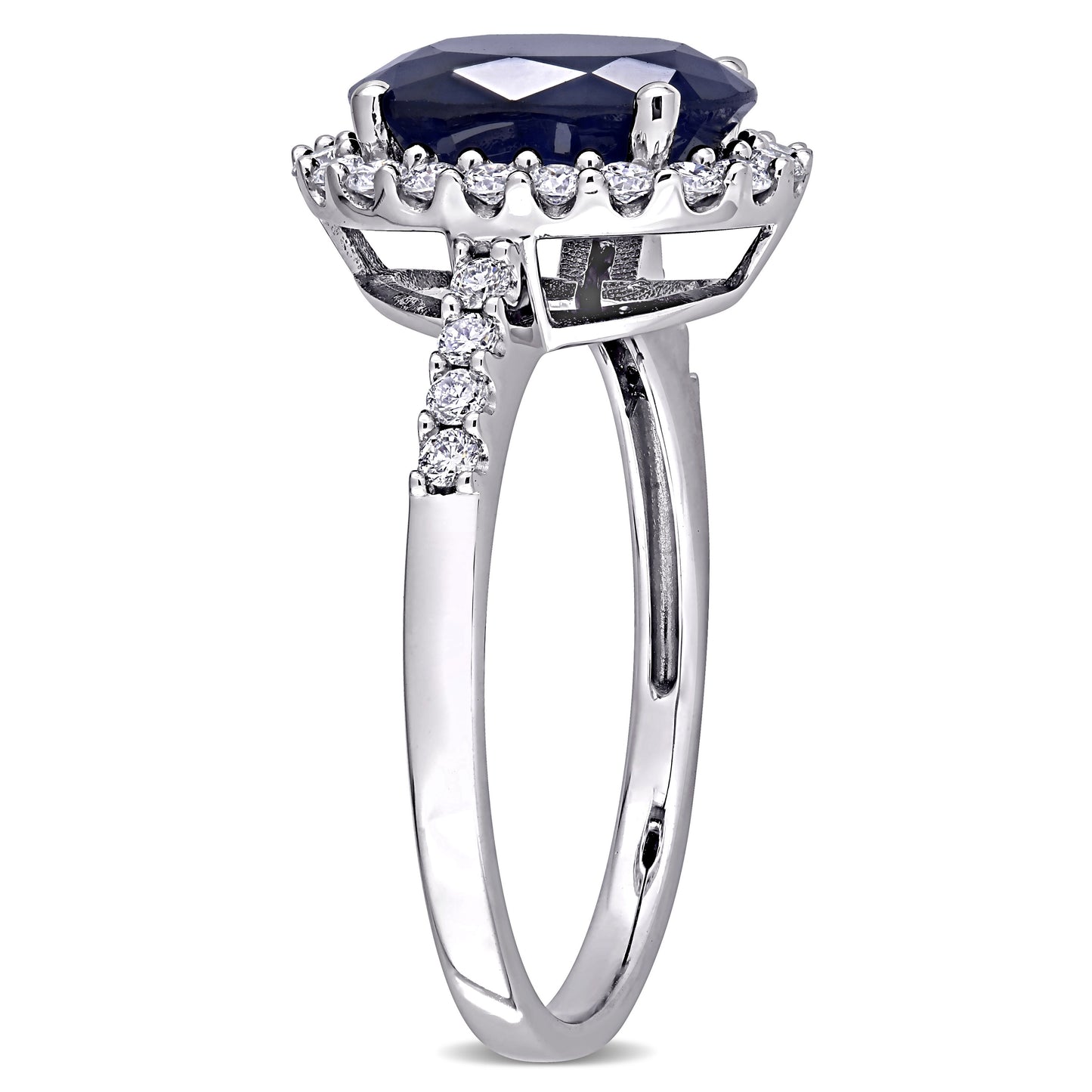 Oval Sapphire & Diamond Halo Ring in 14k White Gold