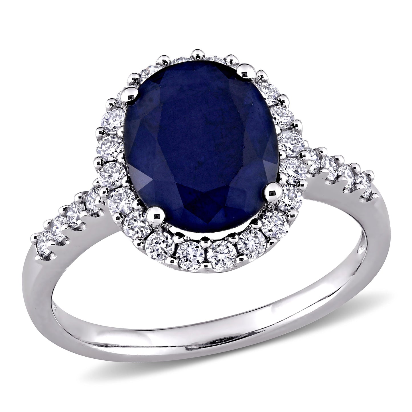 Oval Sapphire & Diamond Halo Ring in 14k White Gold