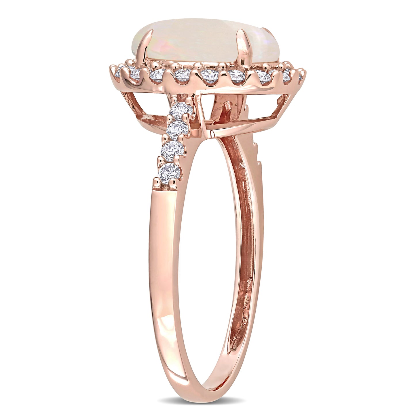 Opal & Diamond Oval Halo Ring in 14k Rose Gold