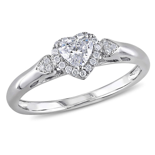 Heart Halo Diamond Ring in 14k White Gold