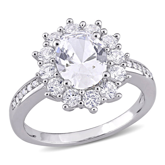 White Sapphire & Diamond Hlalo Ring