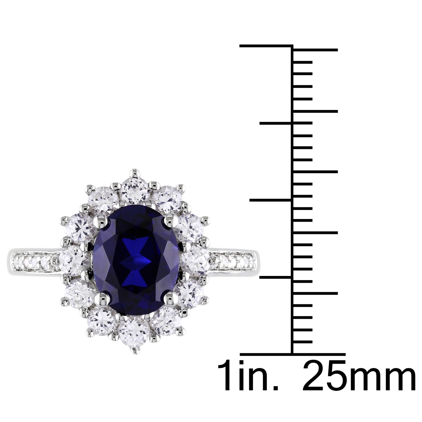 Oval Cut Blue & White Sapphire with Diamonds Halo Ring in Sterling Silver