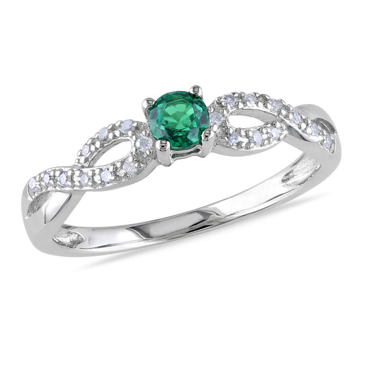 Created Emerald & Diamond Infinity Ring in Sterling Silver