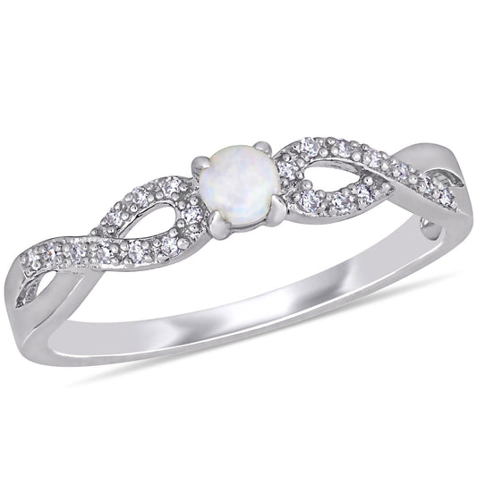 Opal & Diamond Infinity Ring in Sterling Silver