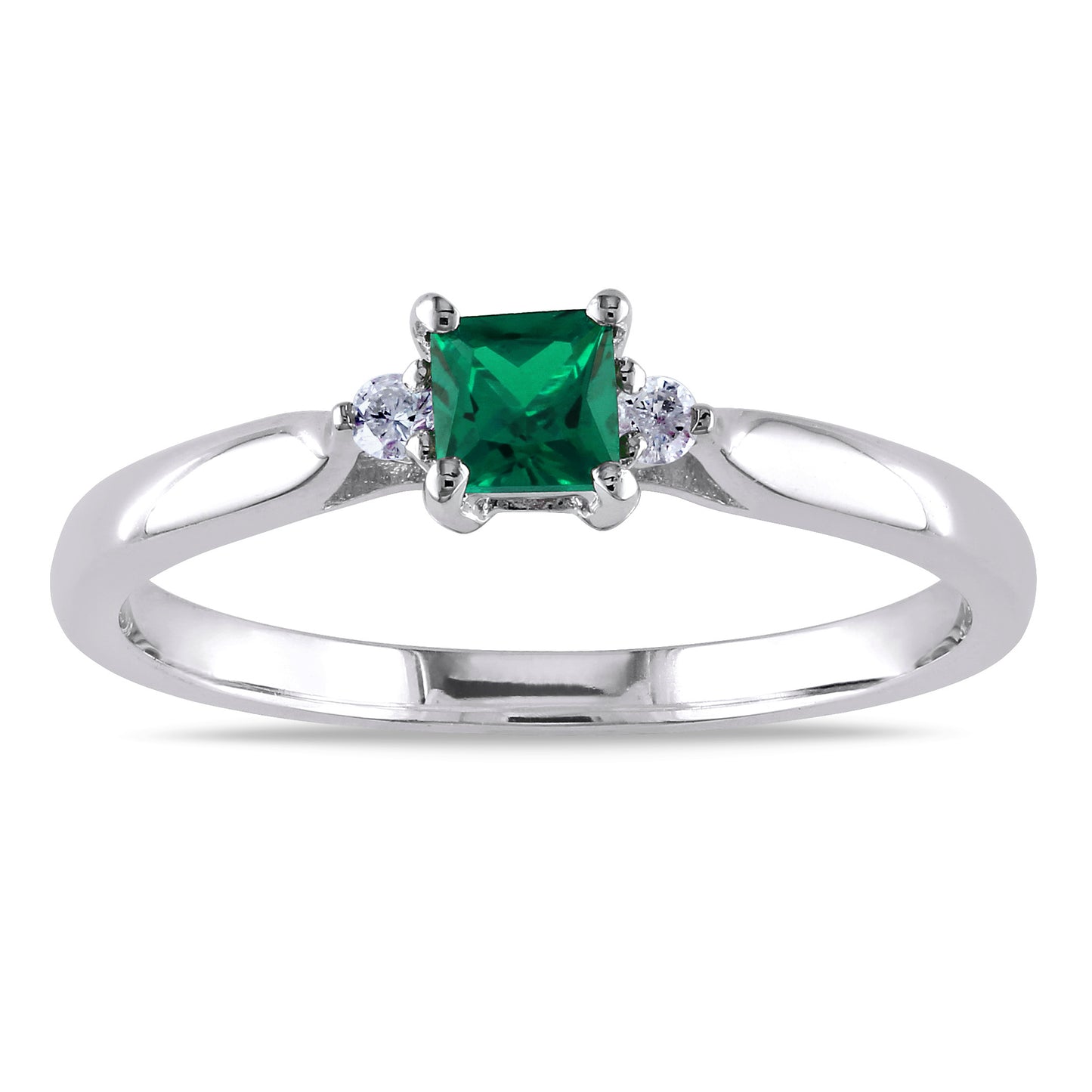 Princess Cut Created Emerald & Diamond Ring in Sterling Silver