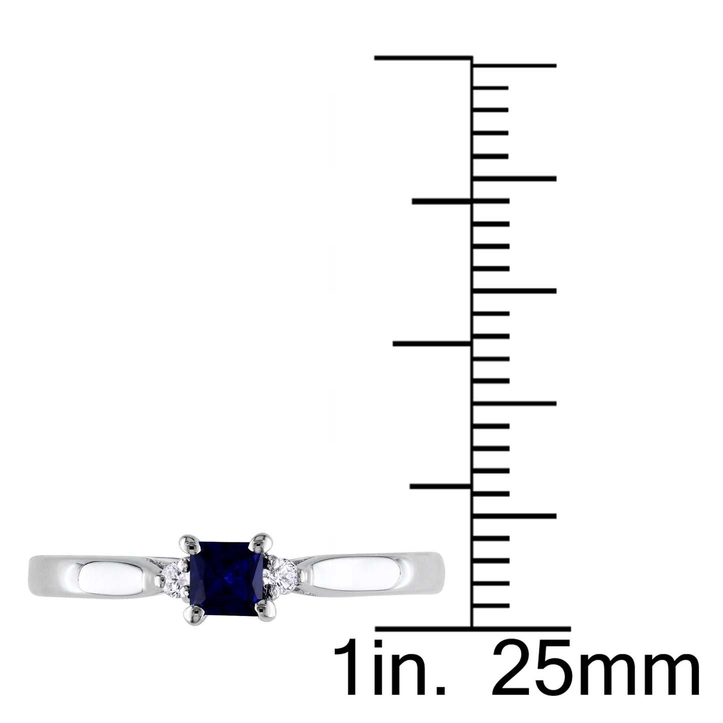 Princess Cut Sapphire & Diamond Ring in Sterling Silver