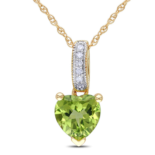 Heart Peridot & Diamond Necklace in 10k Yellow Gold