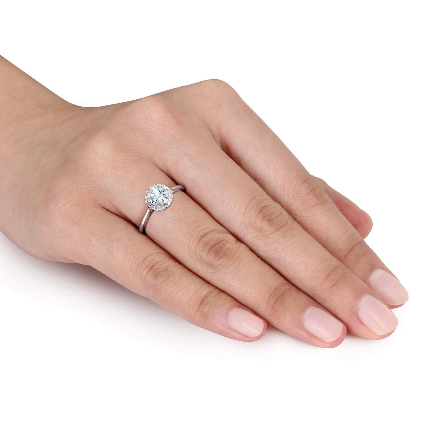 Sophia B 3/4ct Aquamarine Halo Ring with Diamond Accents