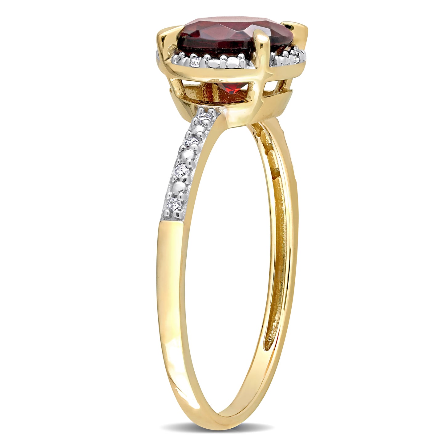 Garnet & Diamond Round Cut Halo Ring in 10k Yellow Gold