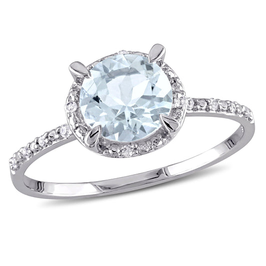 Aquamarine & Diamond Halo Ring