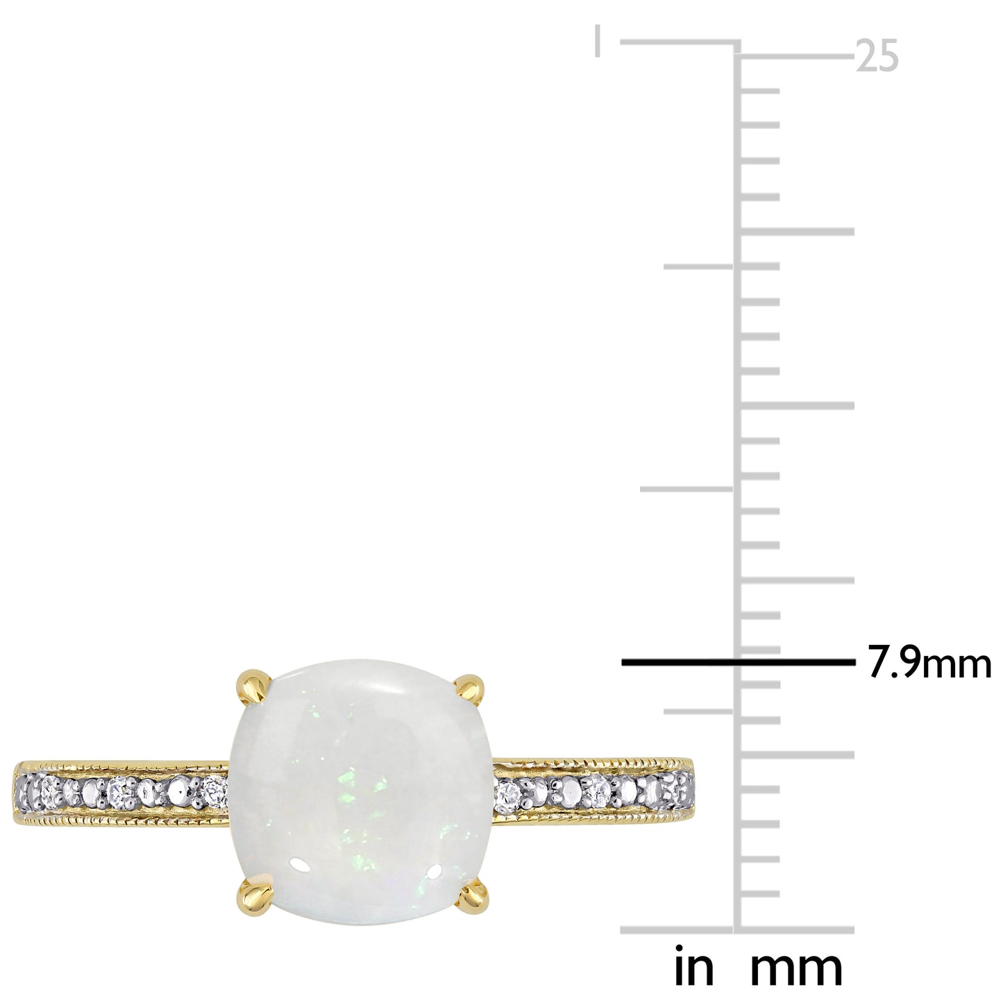 Opal & Diamond Cushion Ring in 10k Yellow Gold