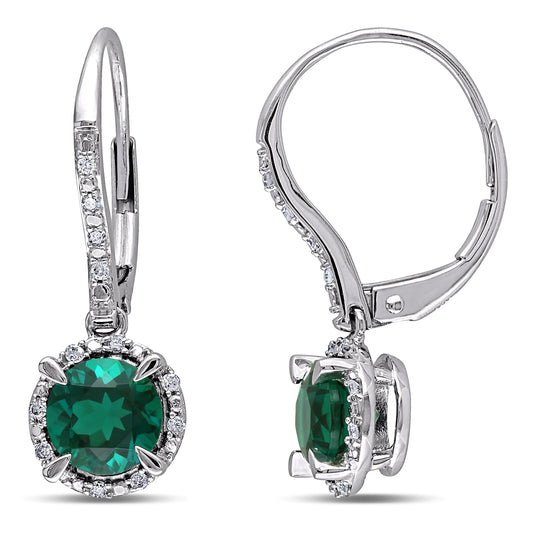 Round Cut Created Emerald & Diamond Earrings in 10k White Gold