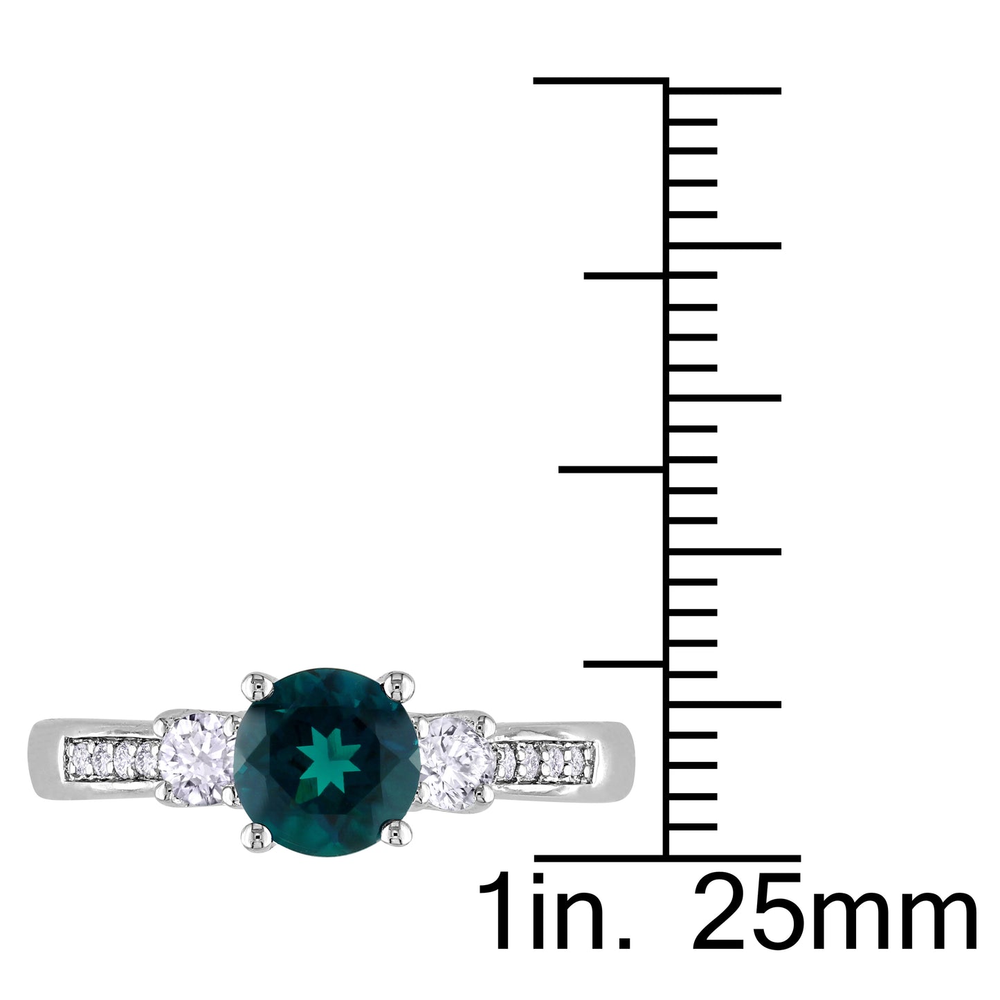 Created Emerald & White Sapphire with Diamond 3 Stone Ring In 10k White Gold