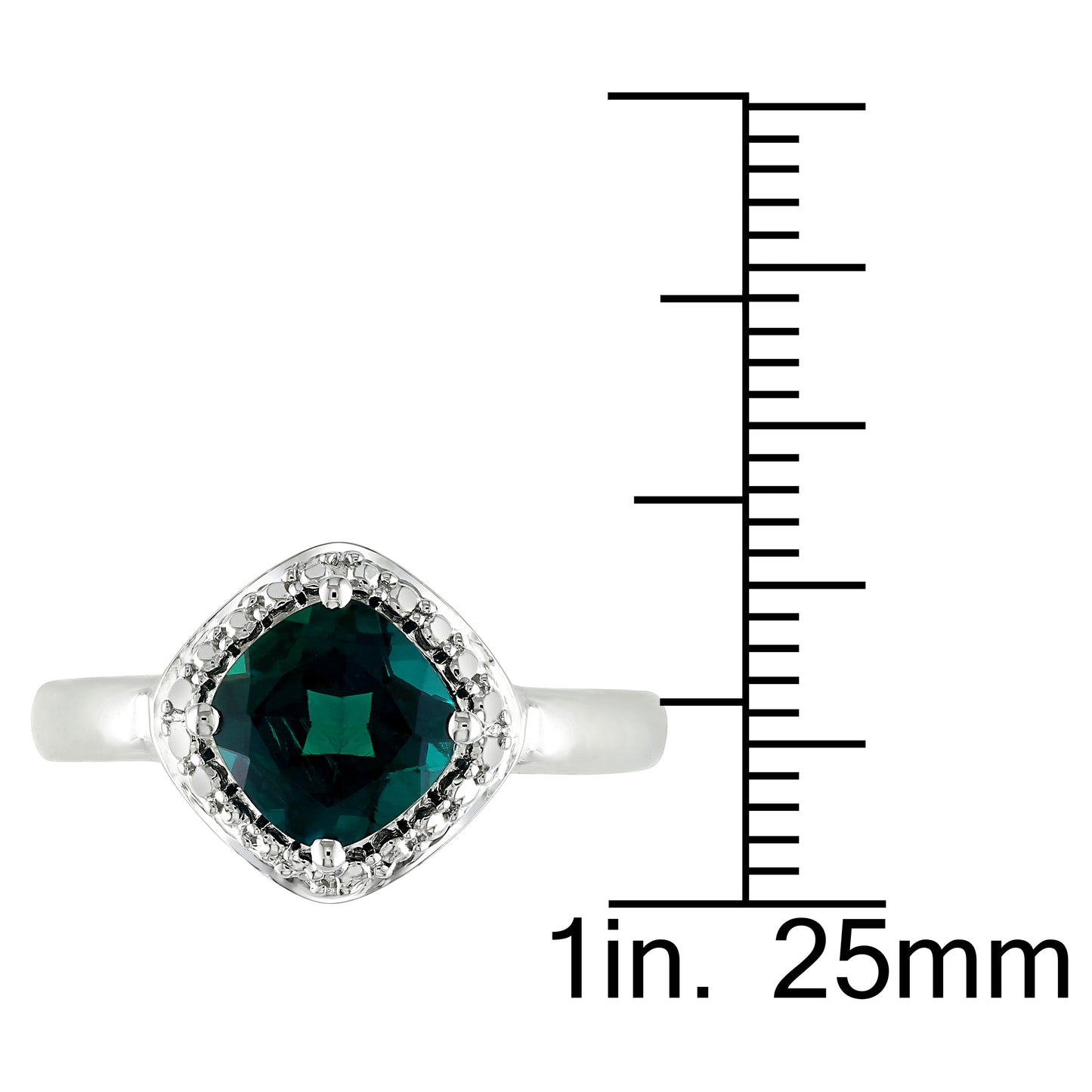 Cushion Cut Created Emerald Ring in Sterling Silver