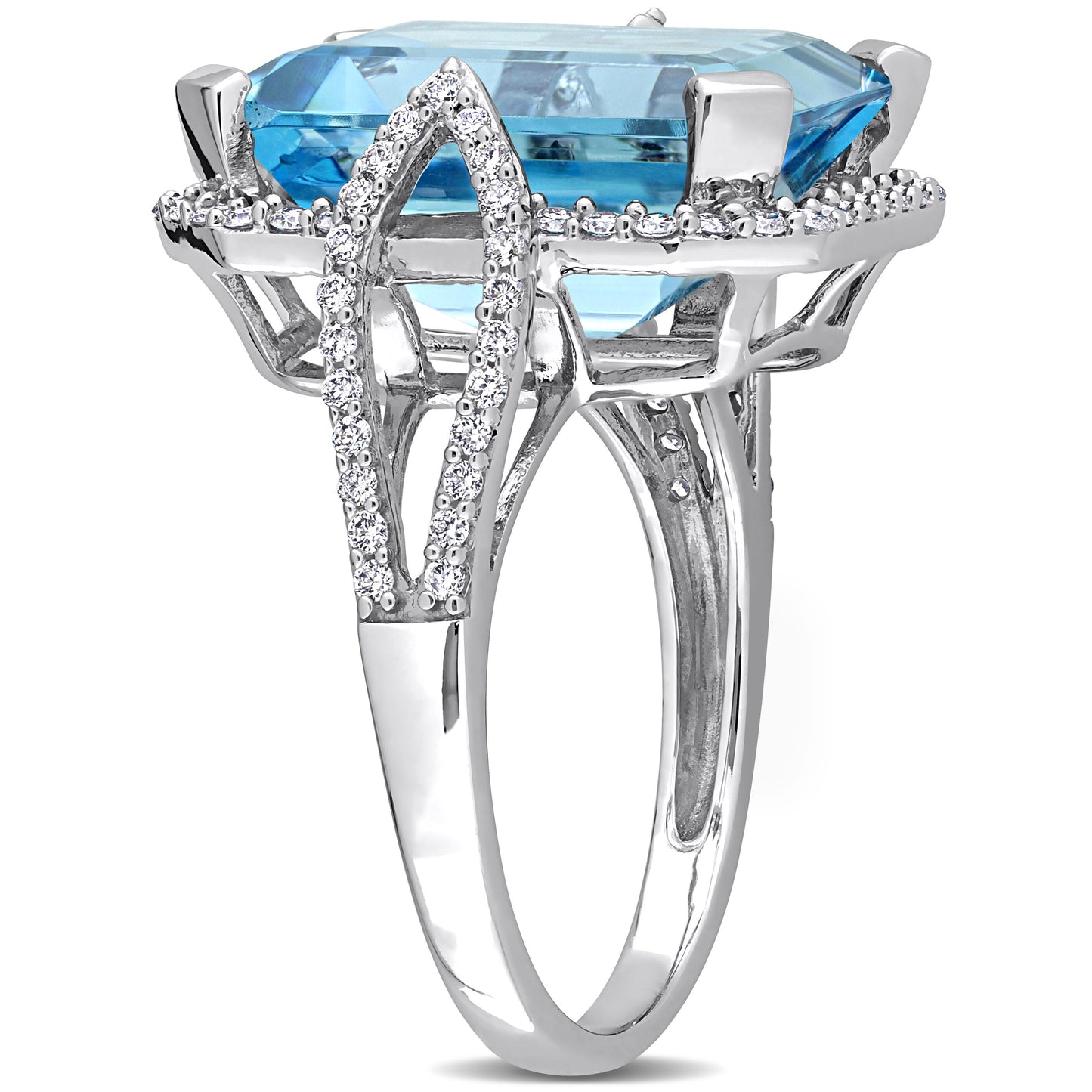 Octagon Cut Sky Blue Topaz & Diamond Ring in 14k White Gold