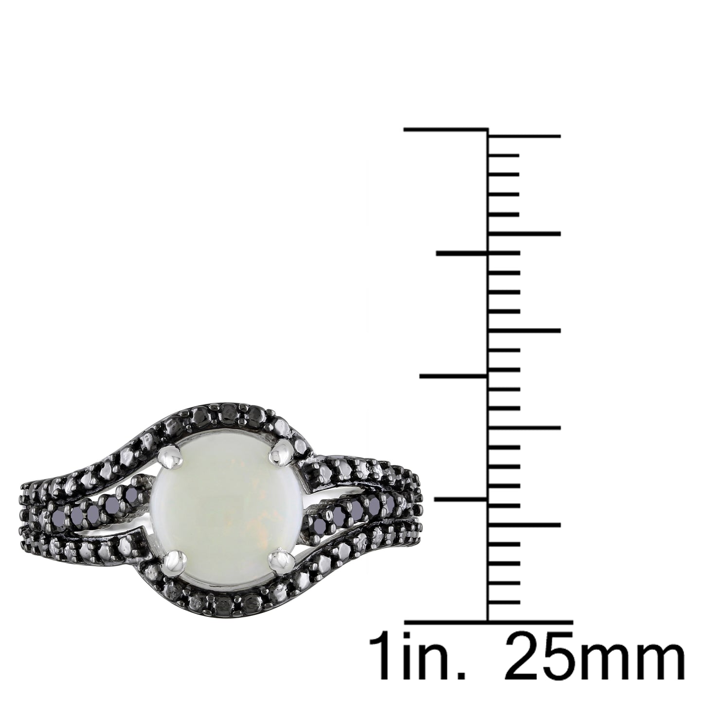 Opal & Black Diamond Ring in Silver Black Rhodium Plated