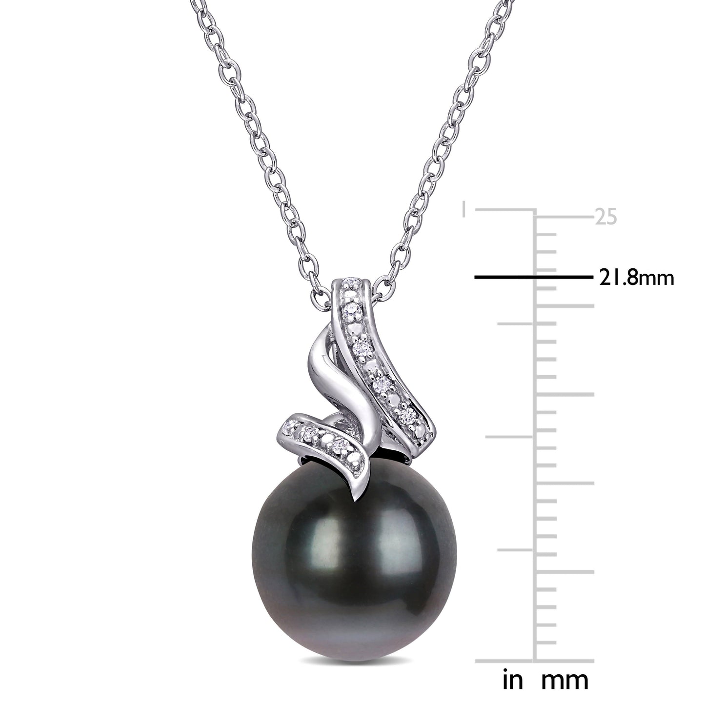 Michiko 9-9.5mm Black Tahitian Pearl Necklace with Diamond Accents