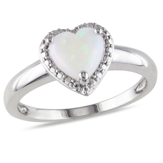7/8ct Opal Heart Ring in Sterling Silver