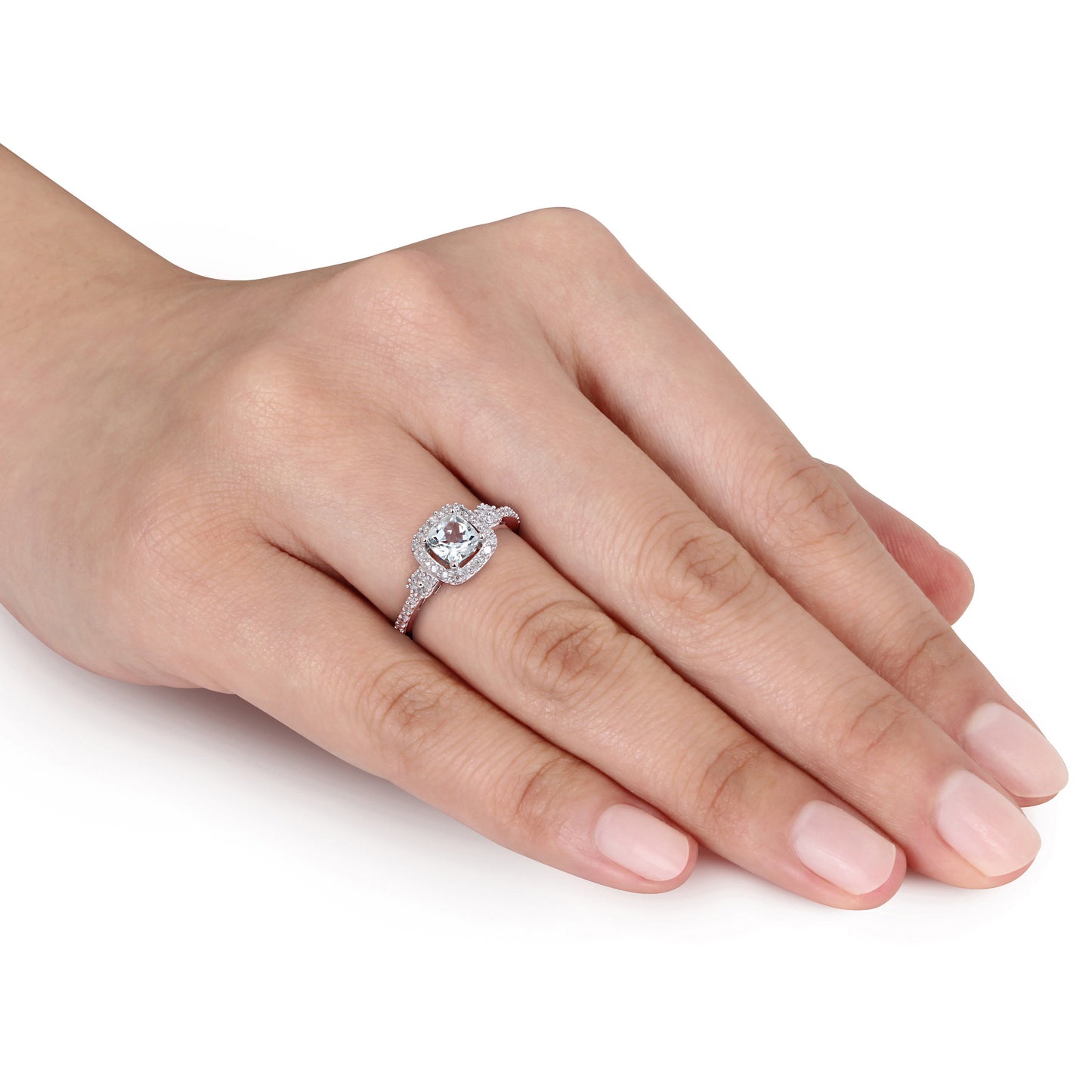 Julie Leah Aquamarine & Diamonds Halo Ring in 10k White Gold