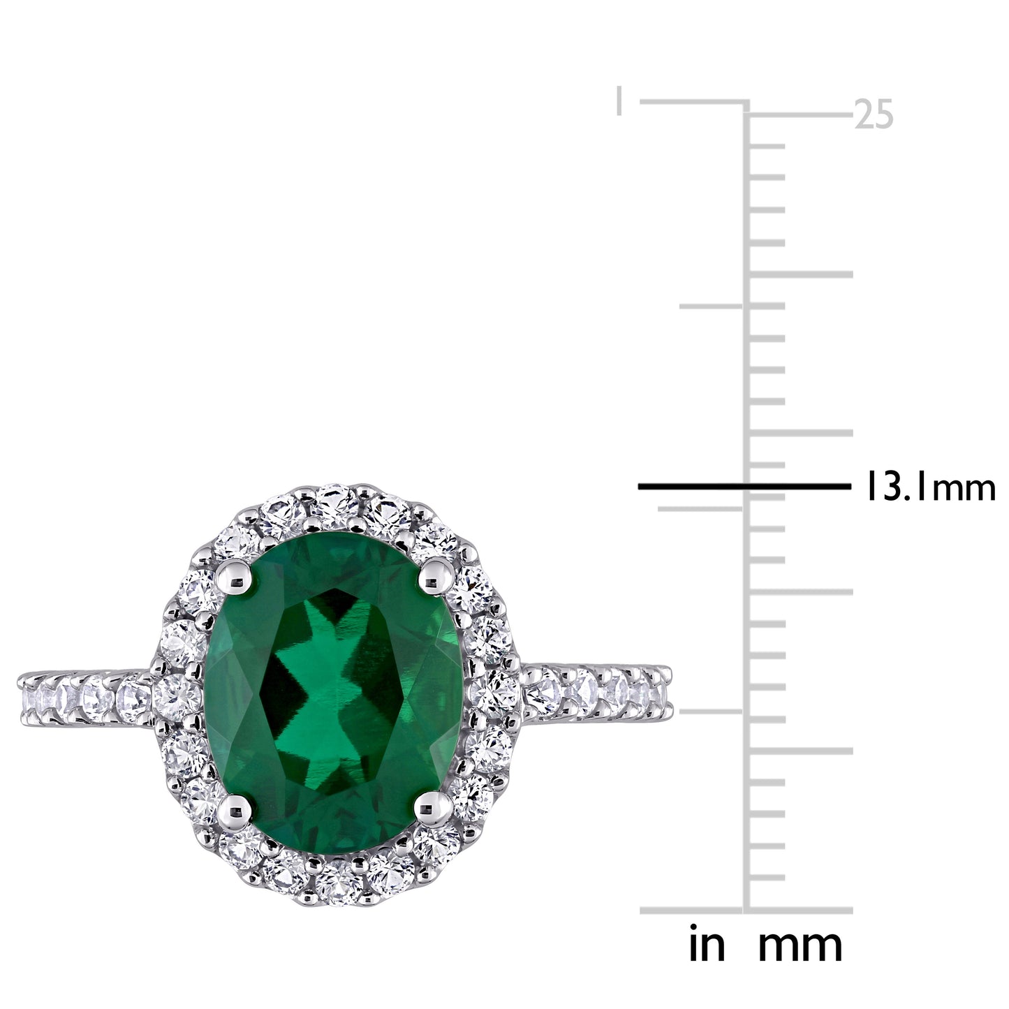 Oval Cut Created Emerald & White Sapphire Ring in 10k White Gold