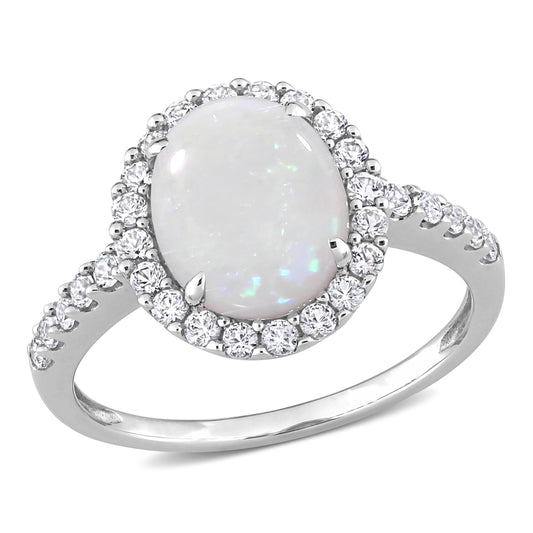 2 1/4ct Opal & White Sapphire Ring in 10k White Gold