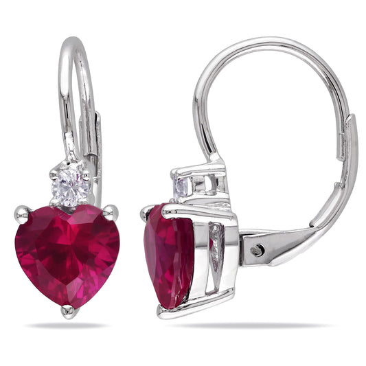 Ruby & White Sapphire Heart Earrings