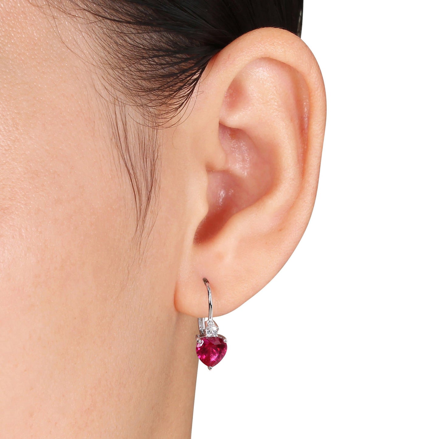 Ruby & White Sapphire Heart Earrings