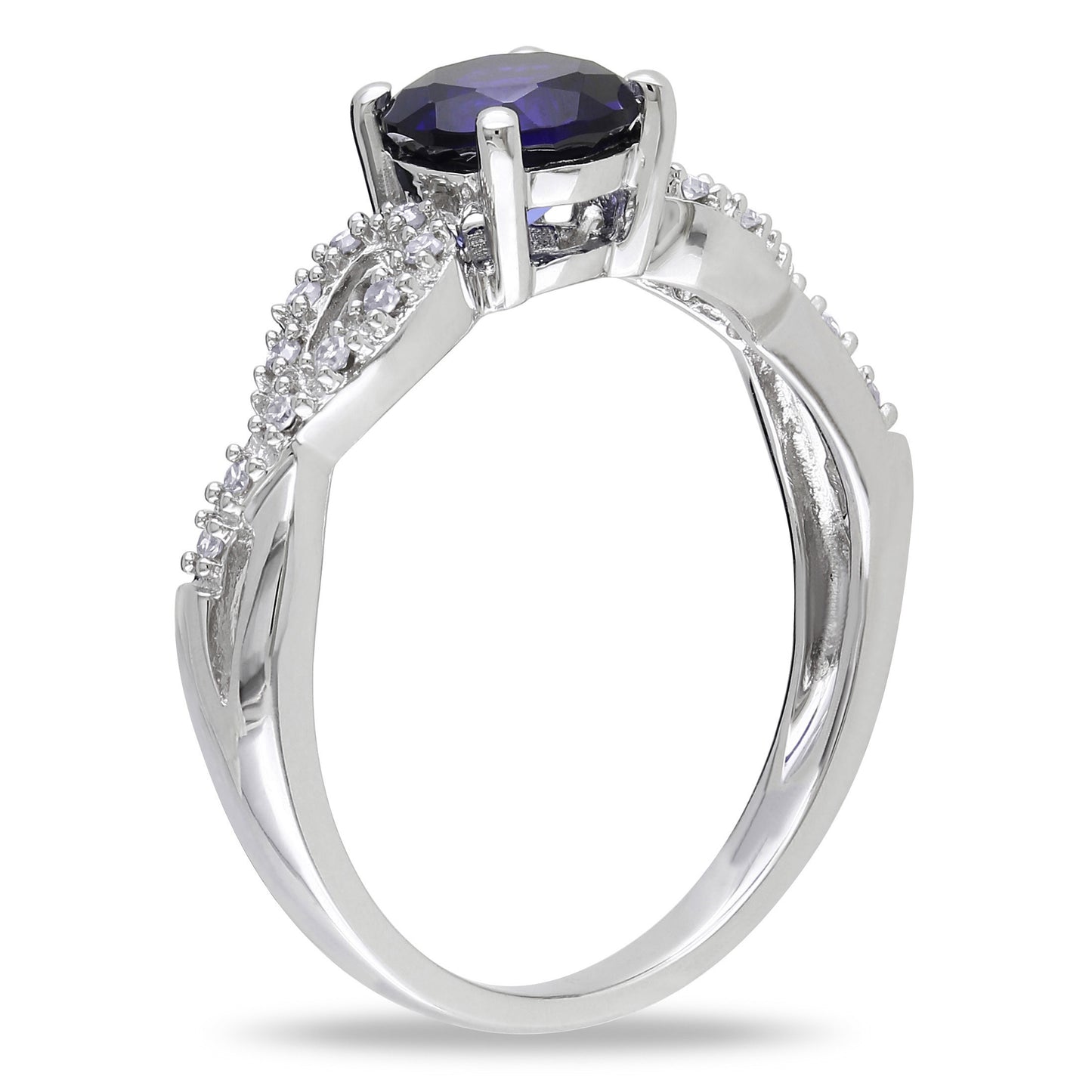 1/10ct Diamond  & 1ct Blue Sapphire Ring in 10k White Gold