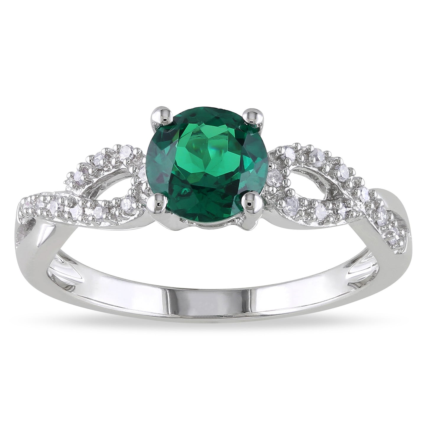 Round Cut Created Emerald & Diamond Infinity Ring in 10k White Gold