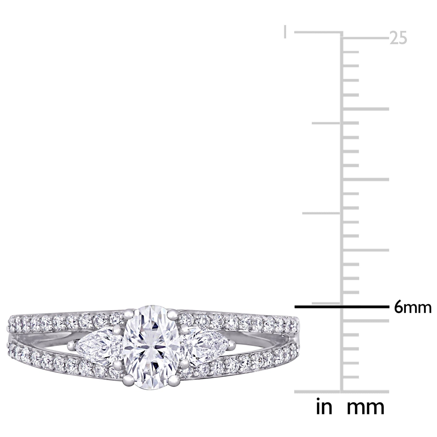 Oval & Pear Diamonds Moissanite Ring in 14k White Gold