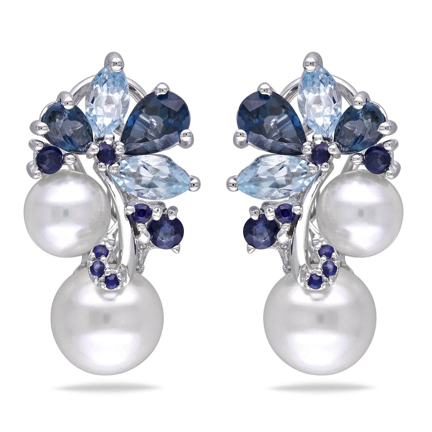 Topaz, Sapphire, & White Freshwater Cultured Pearl Earrings