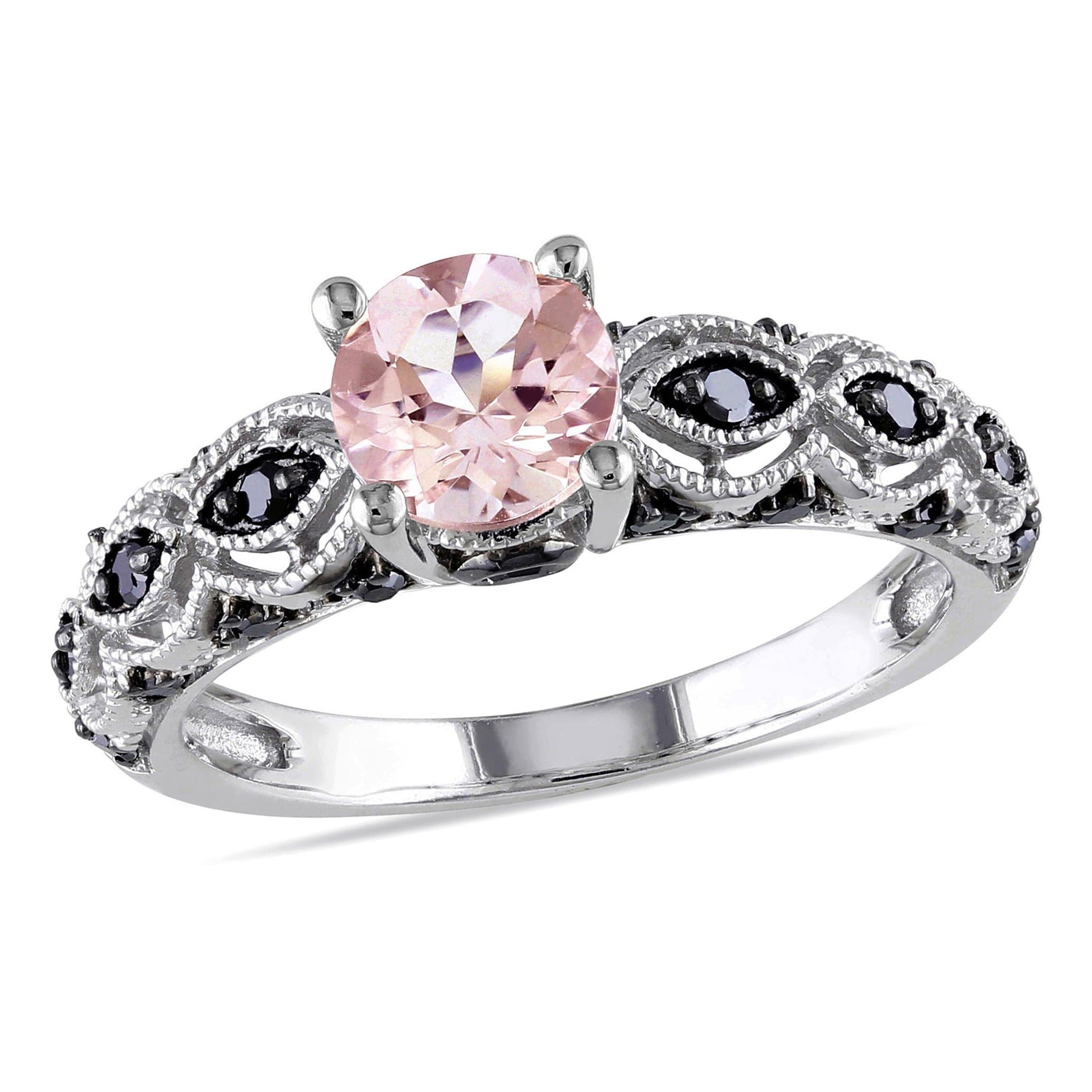 Pink Morganite 14k Rose Gold Natural Diamond Engagement Wedding Ring Set  Filigree Vintage Stacking Matching Band Unique Anniversary Gift - Etsy
