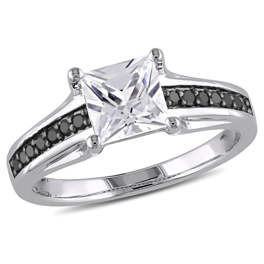 Sophia B White Sapphire & Black Diamond Engagement Ring