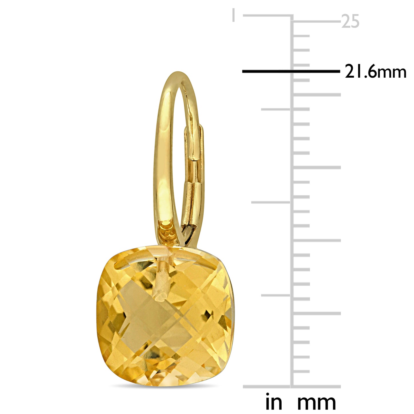 8ct Cushion Cut Citrine LeverBack Earrings in 14k Yellow Gold