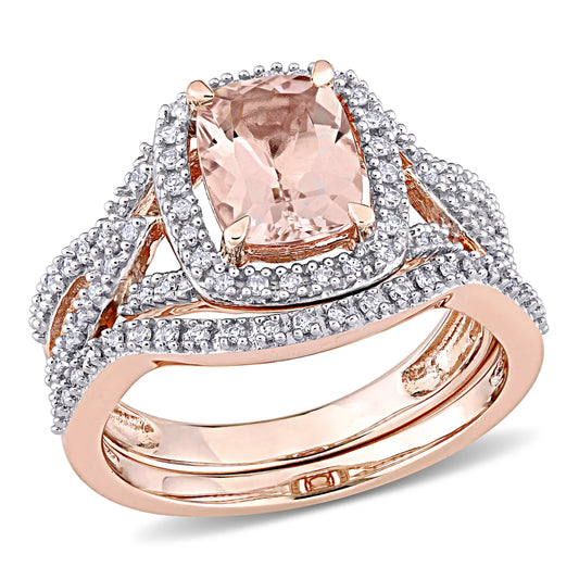 Sophia B Morganite & Diamond Bridal Set in 10k Rose Gold