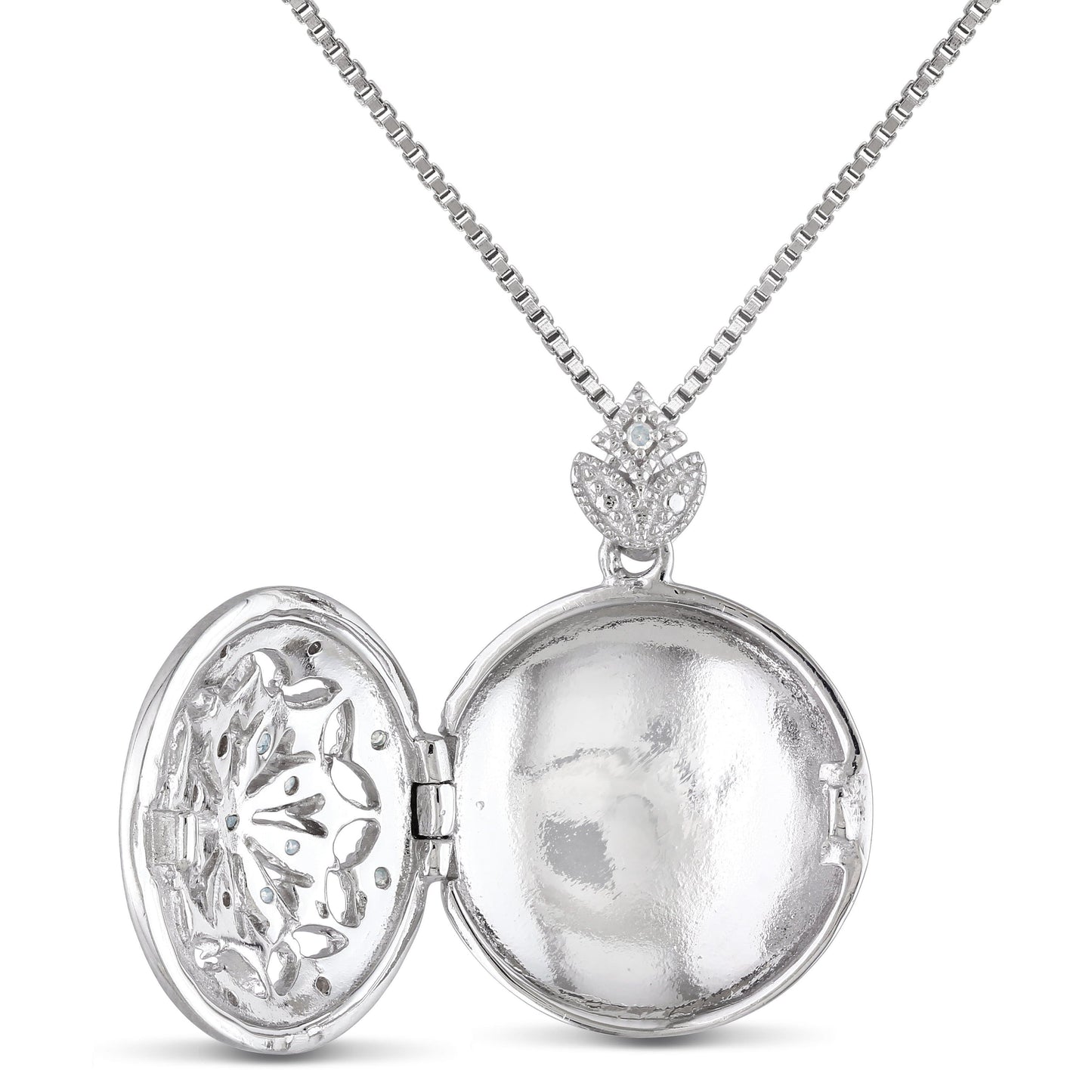 Diamond Locket Necklace in Sterling Silver