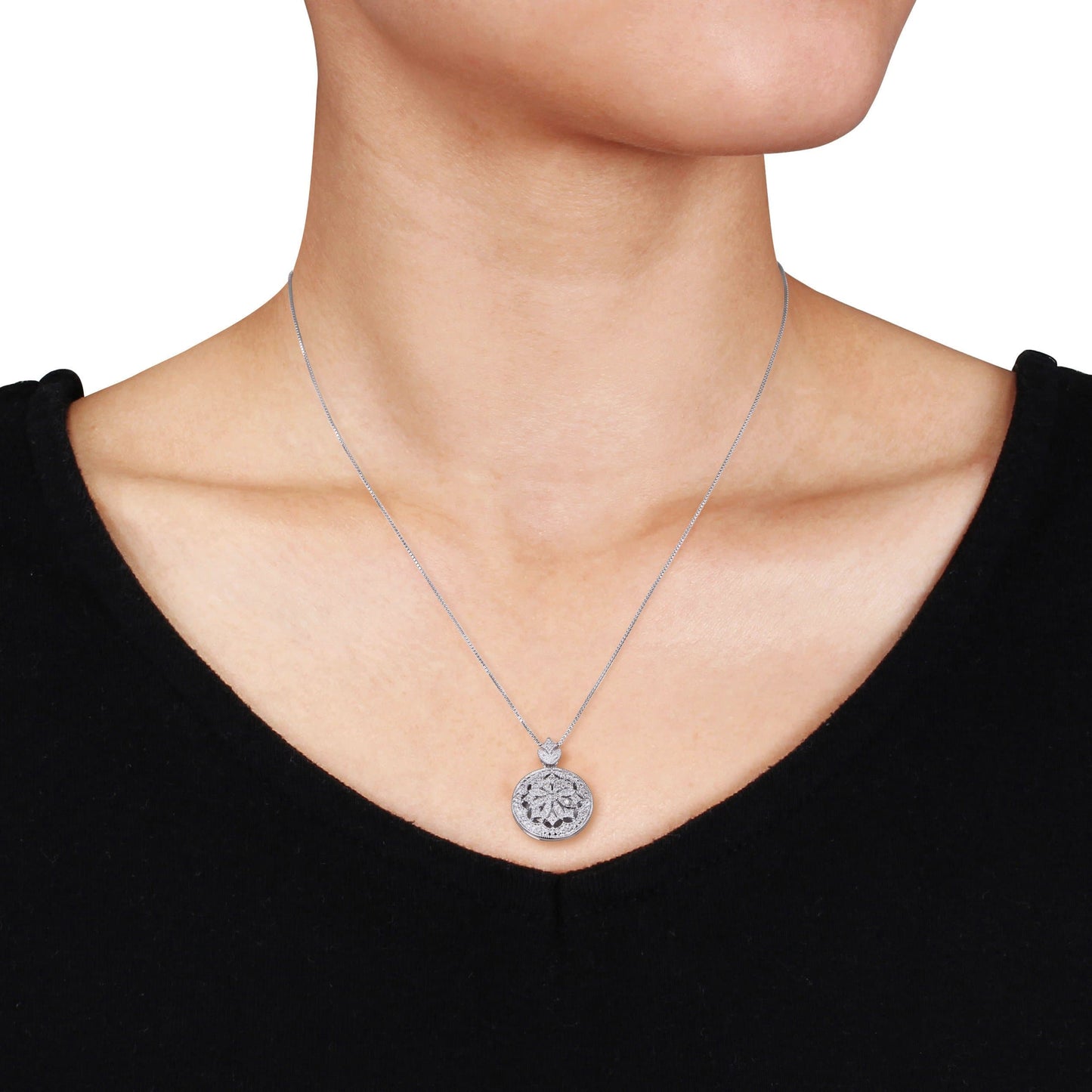 Diamond Locket Necklace in Sterling Silver