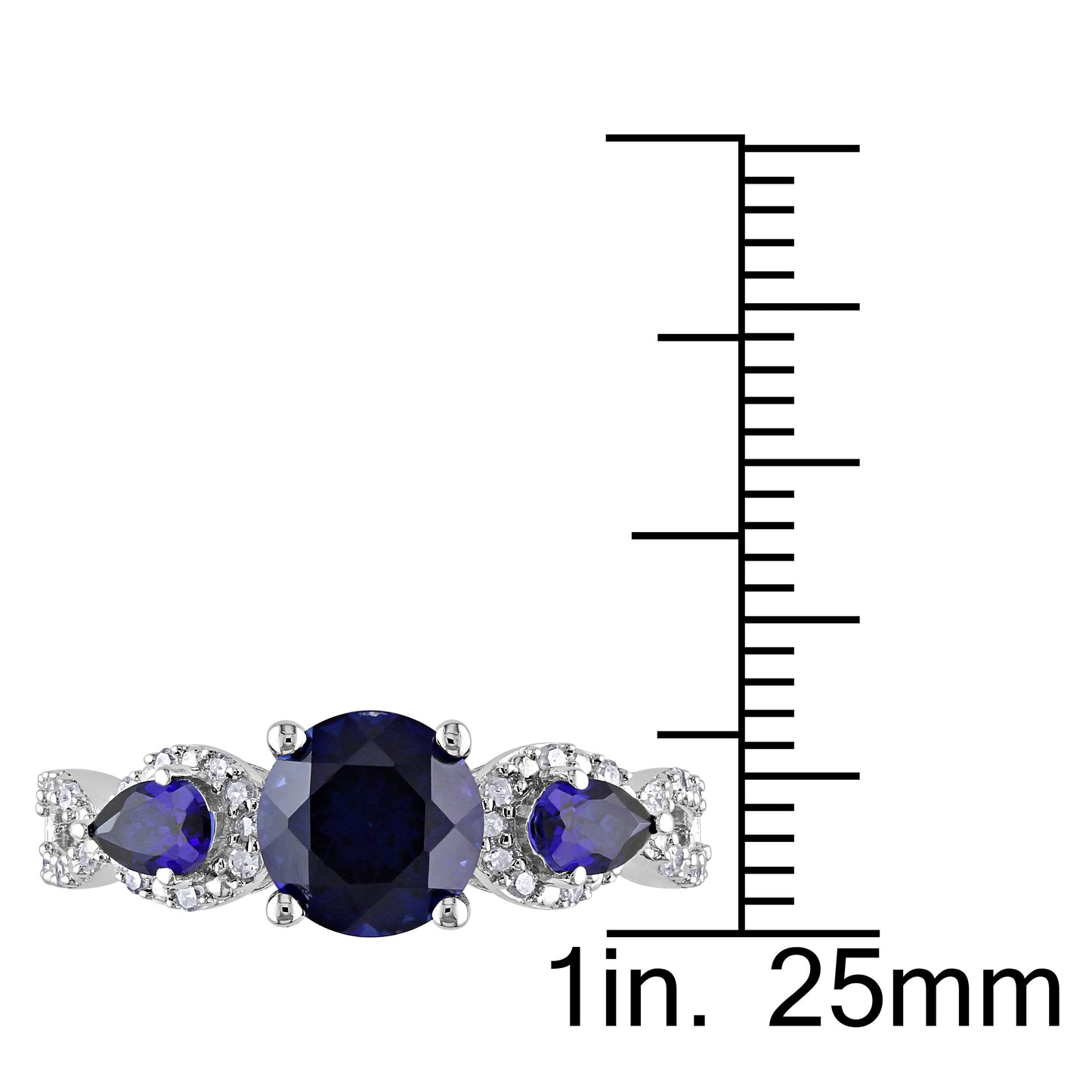 3 Stone Sapphire & Diamond Halo Ring in Sterling Silver