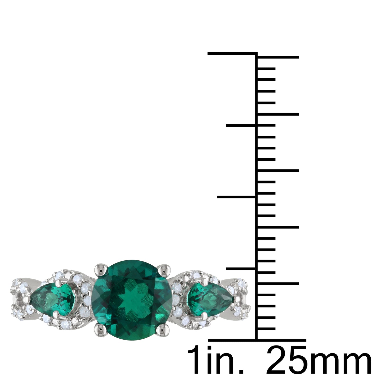 Created Emerald & Diamdon Three Stone Ring in Sterling Silver