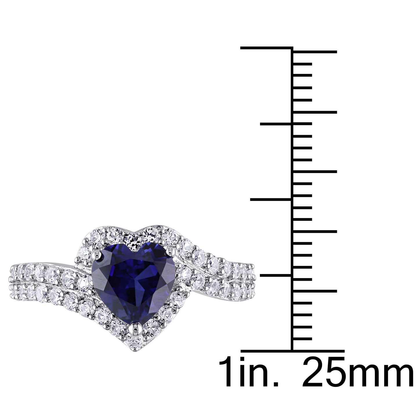 Heart Crossover Halo Sapphire Ring in Sterling Silver