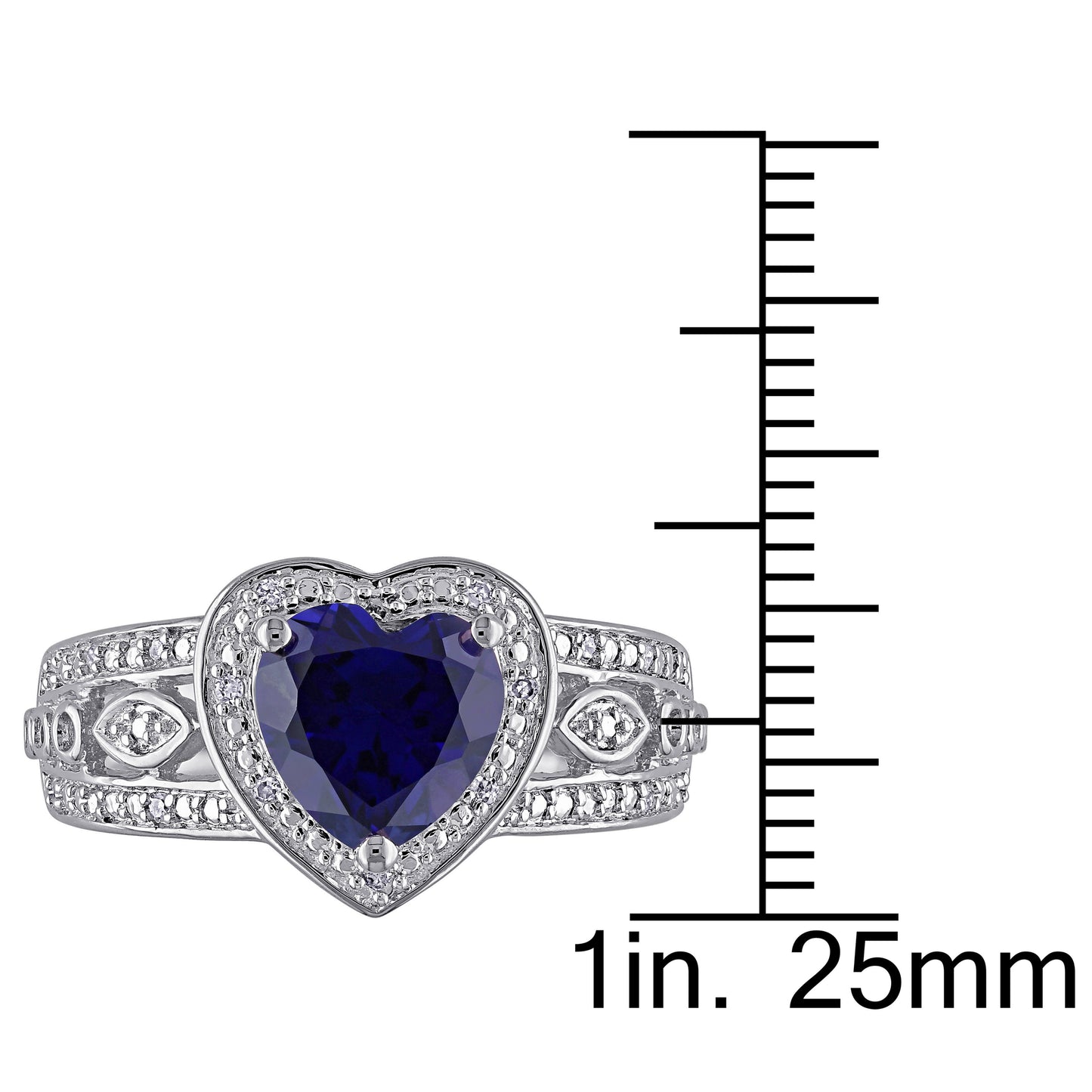 Heart Shaped Art Deco Sapphire & Diamond Ring in Sterling Silver