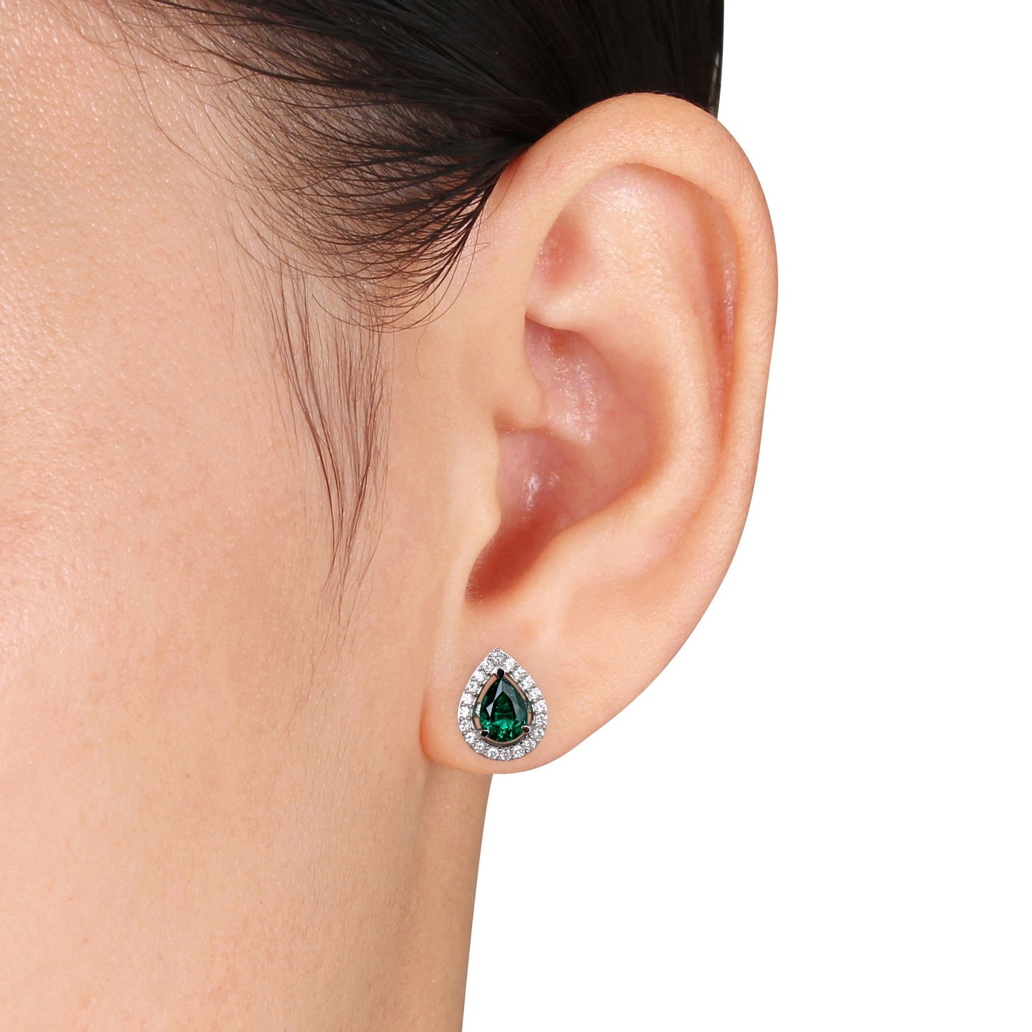 Emerald & White Sapphire Teardrop Earrings in Sterling Silver