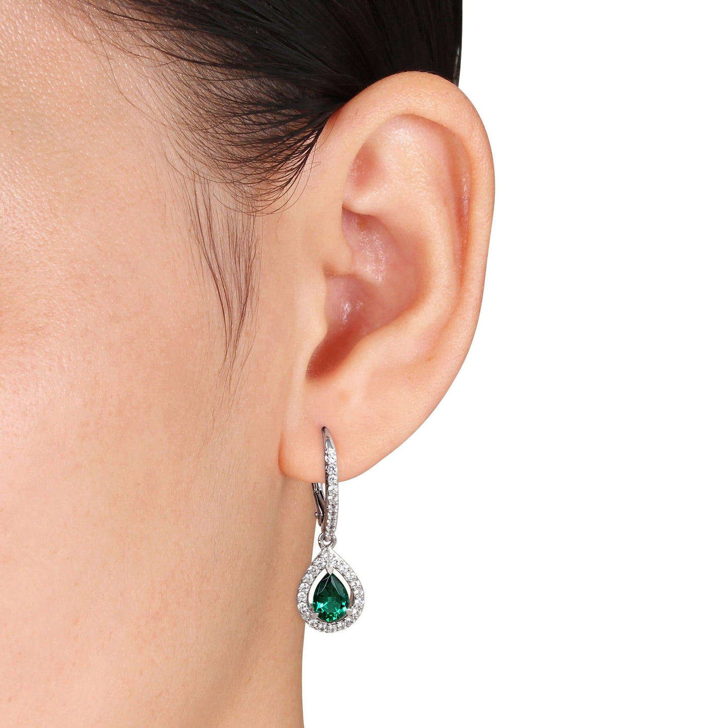 Emerald & White Sapphire Earrings in Sterling Silver