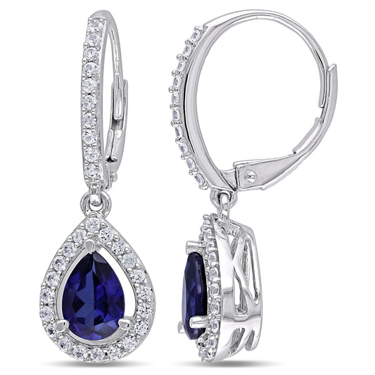 Blue & White Sapphire & Diamond Earrings in Sterling Silver