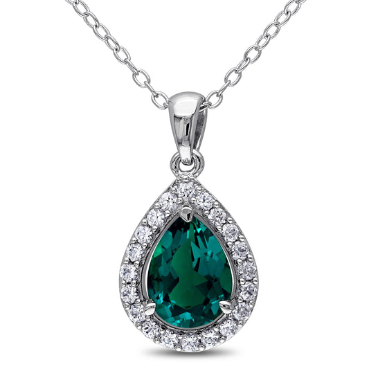 Emerald & White Sapphire Teardrop Necklace