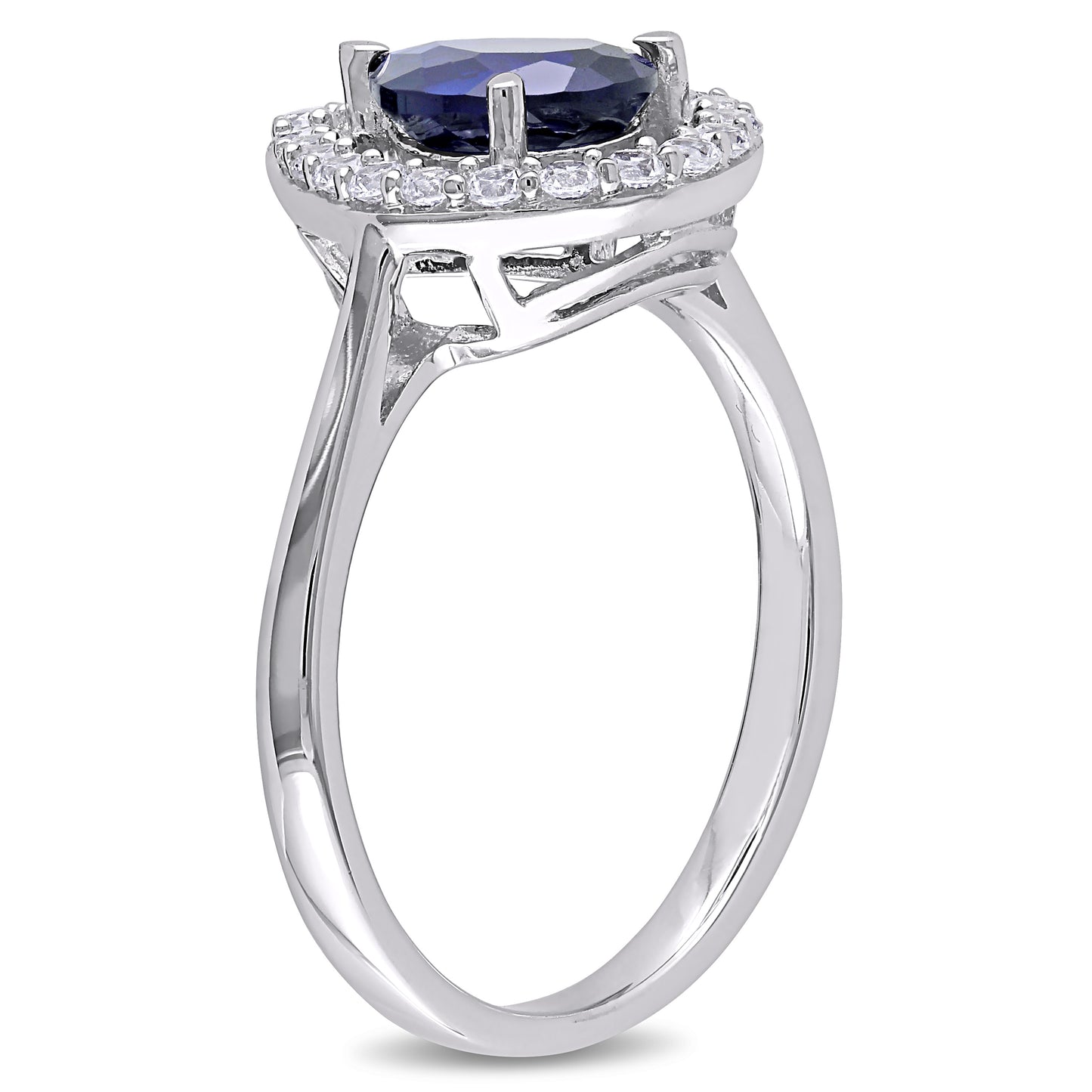 2 1/5ct Blue and White Sapphire Pear Halo Ring in Sterling Silver