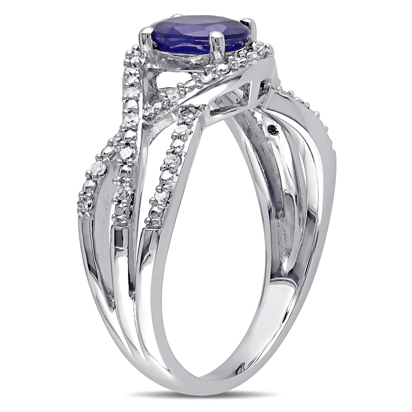 Oval Cut Sapphire & Diamond Infinity Ring in 10k White Gold