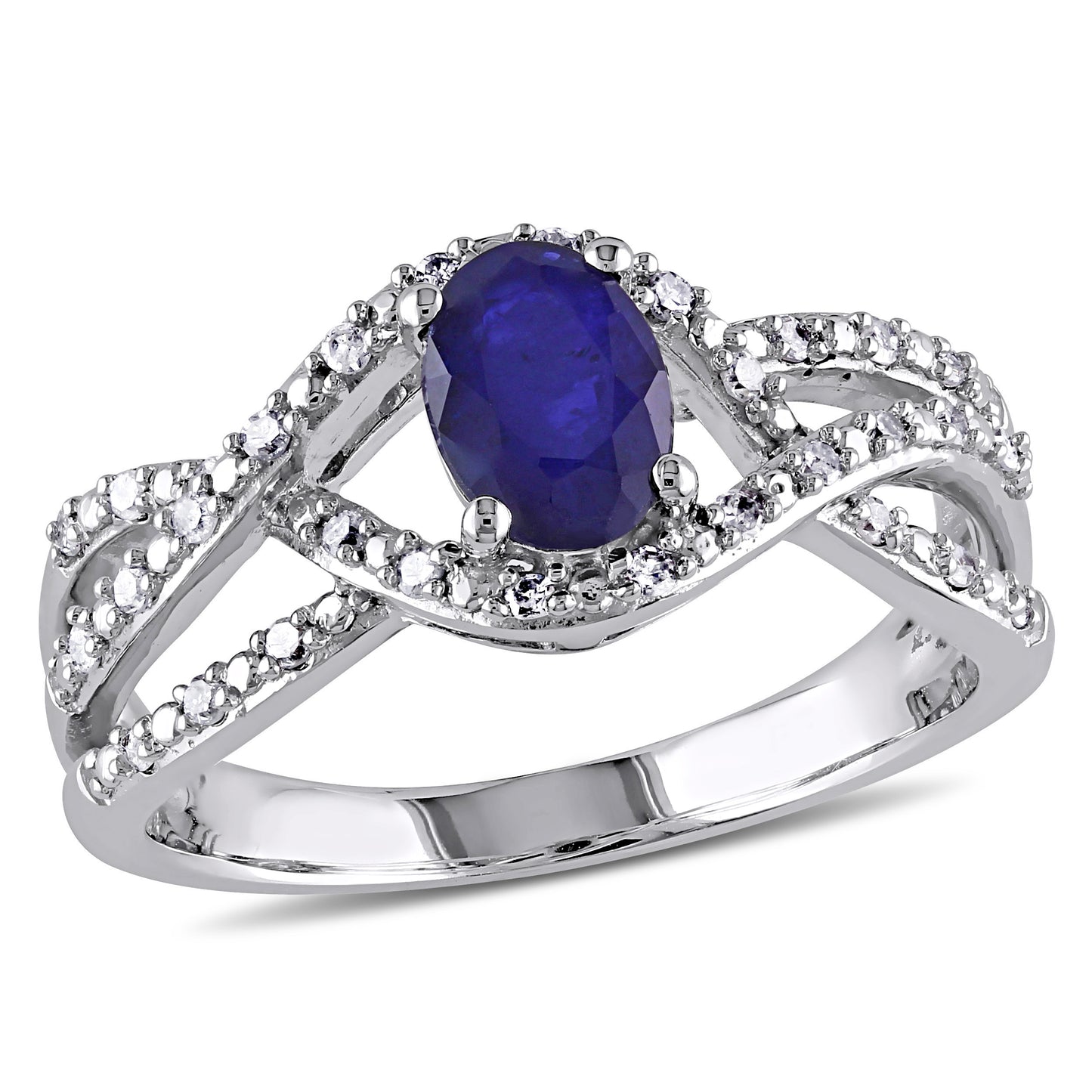 Oval Cut Sapphire & Diamond Infinity Ring in 10k White Gold
