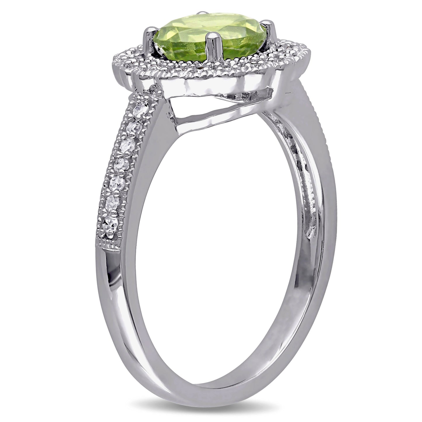 1 1/2ct Peridot & 1/8ct Diamond Halo Ring in Sterling Silver