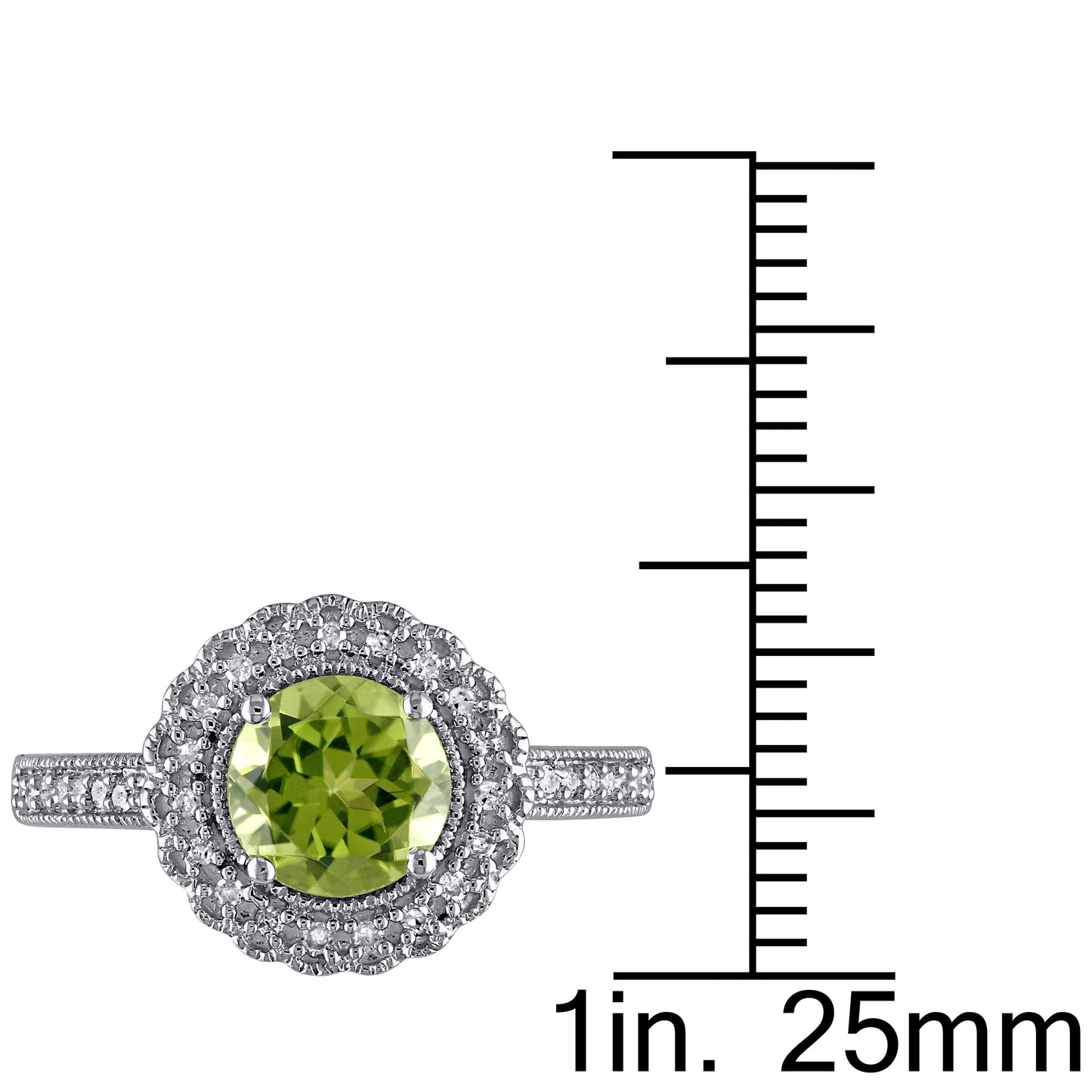1 1/2ct Peridot & 1/8ct Diamond Halo Ring in Sterling Silver